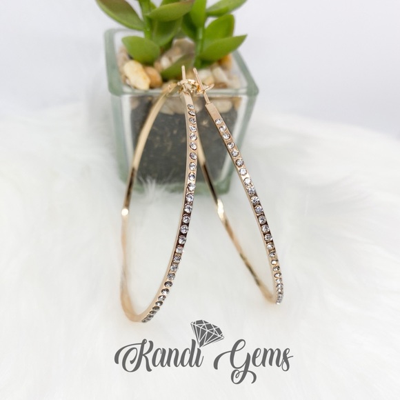 Kandi Gems Jewelry - Big Gold Rhinestone Hoop Earrings Bling Earrings